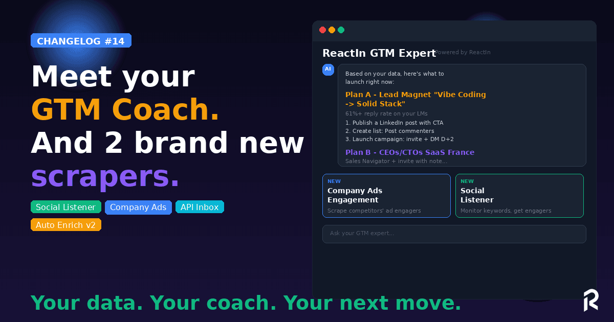 Changelog #14 | Meet your GTM Coach. And 2 brand new scrapers π₯