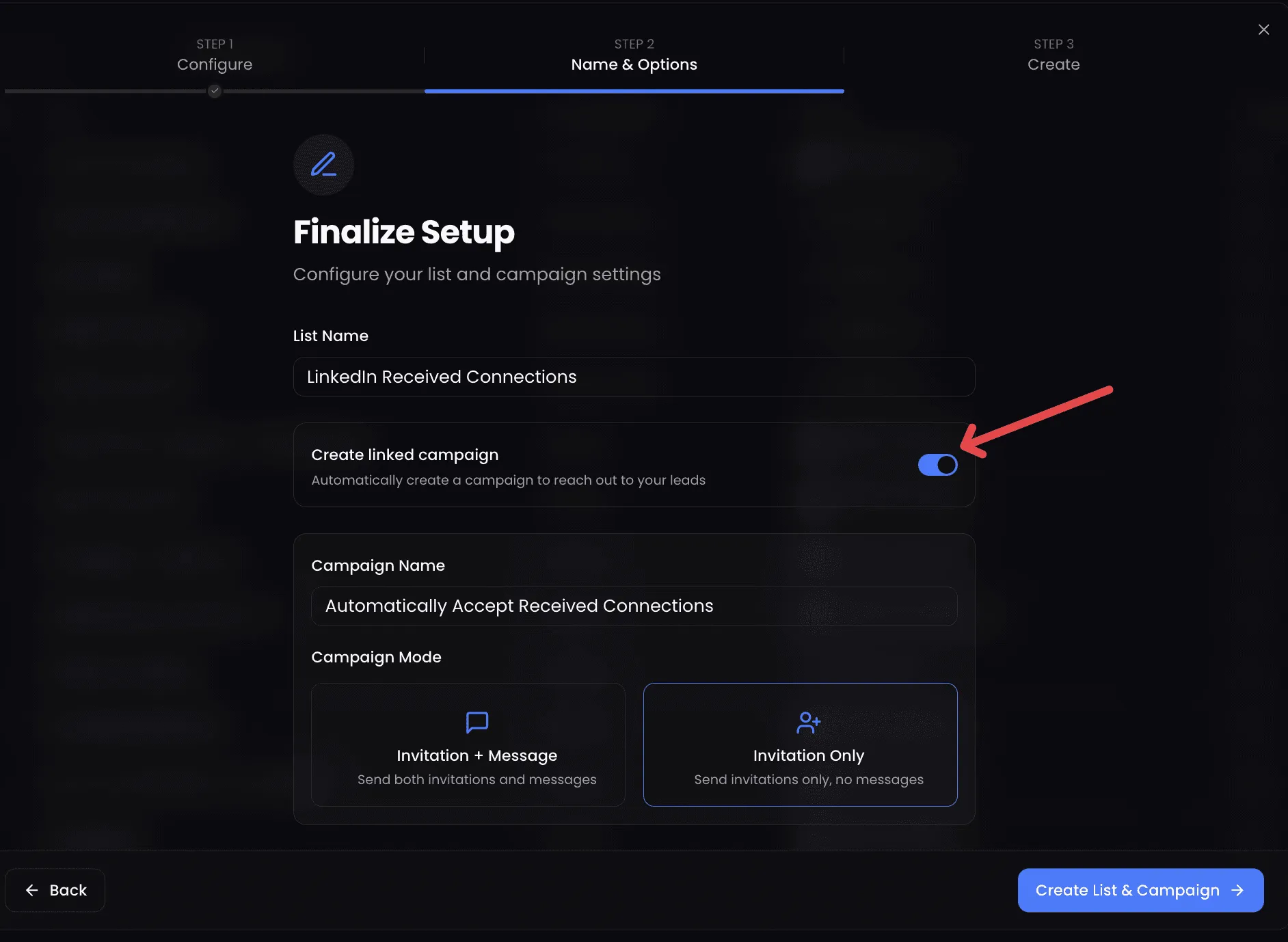Configuration de la SmartList terminée dans ReactIn