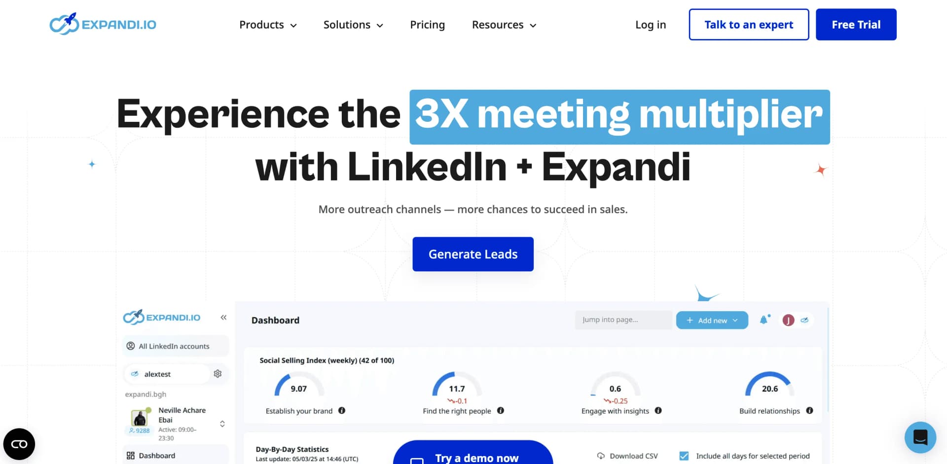 Expandi campaign builder interface with daily limit settings