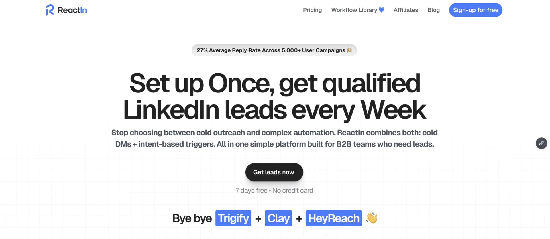 ReactIn campaigns dashboard overview with multiple active campaigns running on one LinkedIn sender