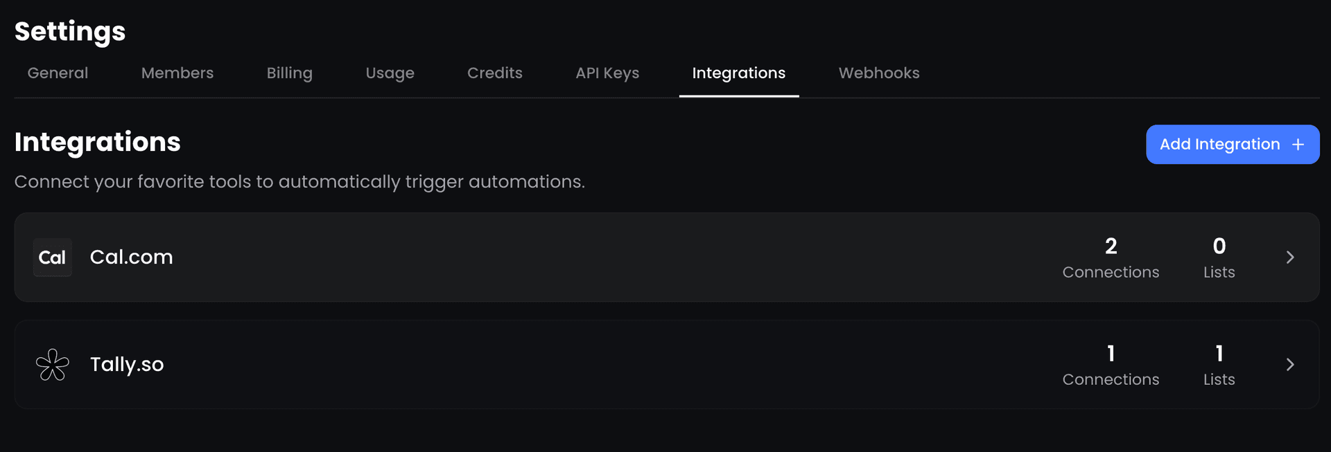 Integrations ReactIn et stack technique se connectant aux outils B2B populaires