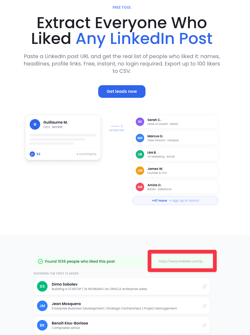 ReactIn LinkedIn likes scraper tool for engagement analysis